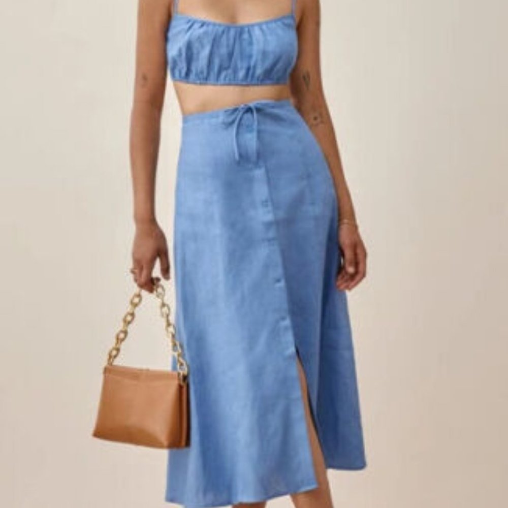 NWT Reformation Kamren Linen Two Piece in Parisian Blue
